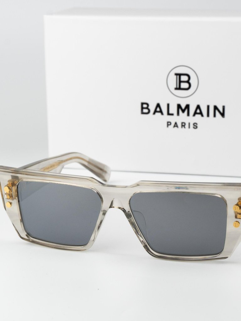 Balmain Men Sunglasses Titanium Crystal Grey Gold Cat Eye B-Vi Bps-121b-54